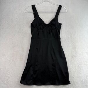 Bershka Mini Dress Satin Tie Front Party Cocktail Dress Black Size S‎